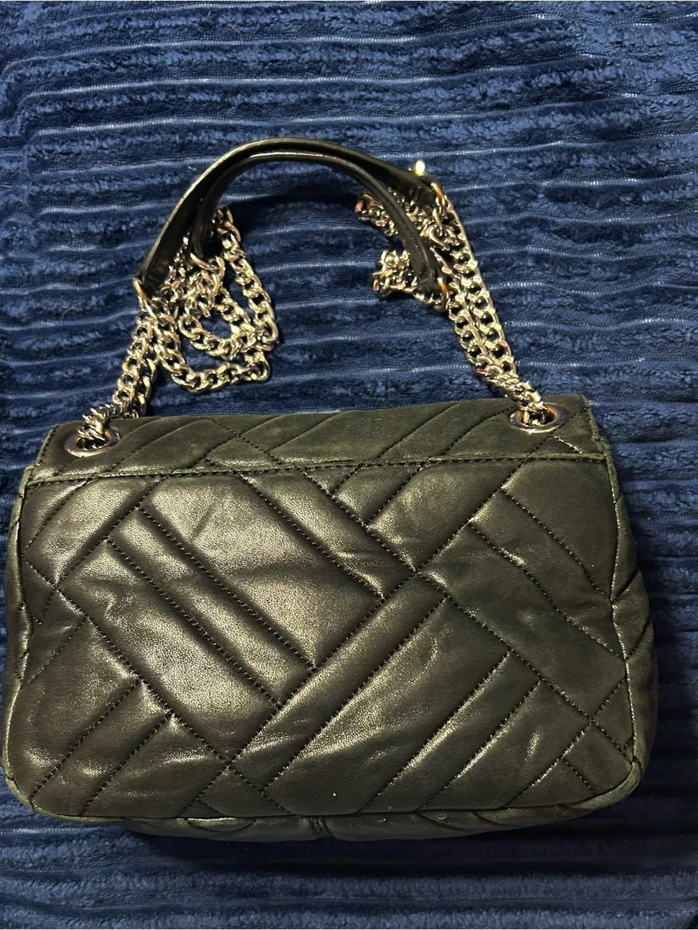 Michael Kors Black Quilted Shoulder Bag with Silver Chain